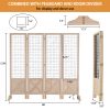 VINGLI Room Divider Freestanding Grid Wall, 4 Panel Folding Display Board Organizer with Base Feet, Decorative Wooden Frame Wire Grid Screens for Craft Shows Events Retail