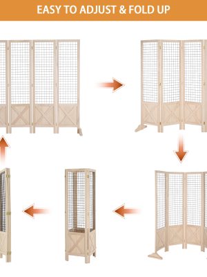 VINGLI Room Divider Freestanding Grid Wall, 4 Panel Folding Display Board Organizer with Base Feet, Decorative Wooden Frame Wire Grid Screens for Craft Shows Events Retail