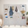 VINGLI Room Divider Freestanding Grid Wall, 4 Panel Folding Display Board Organizer with Base Feet, Decorative Wooden Frame Wire Grid Screens for Craft Shows Events Retail