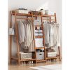 A multi capacity storage rack with brown and brown options, equipped with 5 side storage racks. A hat rack with shelves and bags is suitable for home storage, and a side hat hook is suitable for bedroom and hat room storage Specifications: with bag or without bag