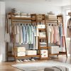 A multi capacity storage rack with brown and brown options, equipped with 5 side storage racks. A hat rack with shelves and bags is suitable for home storage, and a side hat hook is suitable for bedroom and hat room storage Specifications: with bag or without bag