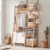 A multi capacity storage rack with brown and brown options, equipped with 5 side storage racks. A hat rack with shelves and bags is suitable for home storage, and a side hat hook is suitable for bedroom and hat room storage Specifications: with bag or without bag