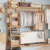 A multi capacity storage rack with brown and brown options, equipped with 5 side storage racks. A hat rack with shelves and bags is suitable for home storage, and a side hat hook is suitable for bedroom and hat room storage Specifications: with bag or without bag