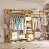 A multi capacity storage rack with brown and brown options, equipped with 5 side storage racks. A hat rack with shelves and bags is suitable for home storage, and a side hat hook is suitable for bedroom and hat room storage Specifications: with bag or without bag