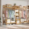 A multi capacity storage rack with brown and brown options, equipped with 5 side storage racks. A hat rack with shelves and bags is suitable for home storage, and a side hat hook is suitable for bedroom and hat room storage Specifications: with bag or without bag