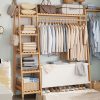 A multi capacity storage rack with brown and brown options, equipped with 5 side storage racks. A hat rack with shelves and bags is suitable for home storage, and a side hat hook is suitable for bedroom and hat room storage Specifications: with bag or without bag