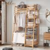 A multi capacity storage rack with brown and brown options, equipped with 5 side storage racks. A hat rack with shelves and bags is suitable for home storage, and a side hat hook is suitable for bedroom and hat room storage Specifications: with bag or without bag