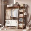 A multi capacity storage rack with brown and brown options, equipped with 5 side storage racks. A hat rack with shelves and bags is suitable for home storage, and a side hat hook is suitable for bedroom and hat room storage Specifications: with bag or without bag