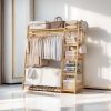 A multi capacity storage rack with brown and brown options, equipped with 5 side storage racks. A hat rack with shelves and bags is suitable for home storage, and a side hat hook is suitable for bedroom and hat room storage Specifications: with bag or without bag
