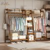 A multi capacity storage rack with brown and brown options, equipped with 5 side storage racks. A hat rack with shelves and bags is suitable for home storage, and a side hat hook is suitable for bedroom and hat room storage Specifications: with bag or without bag