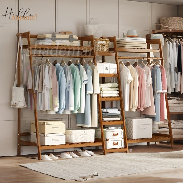 A multi capacity storage rack with brown and brown options, equipped with 5 side storage racks. A hat rack with shelves and bags is suitable for home storage, and a side hat hook is suitable for bedroom and hat room storage Specifications: with bag or without bag