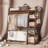 A multi capacity storage rack with brown and brown options, equipped with 5 side storage racks. A hat rack with shelves and bags is suitable for home storage, and a side hat hook is suitable for bedroom and hat room storage Specifications: with bag or without bag