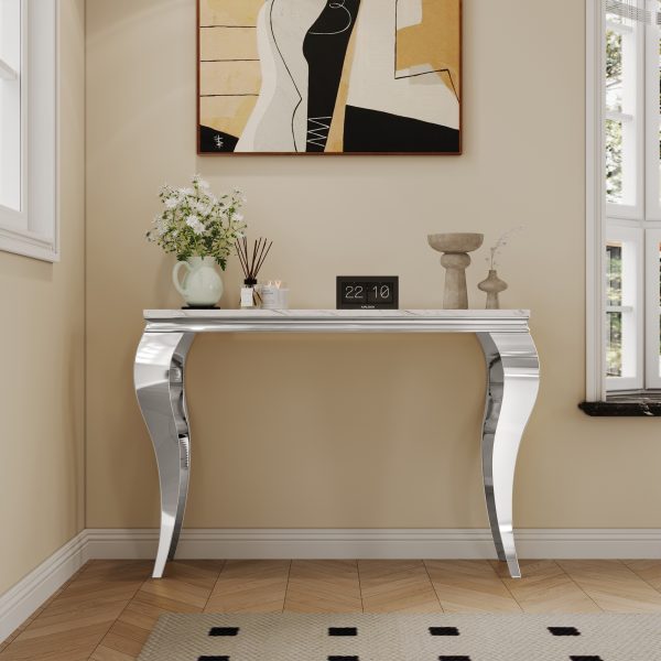 local-goods-image-1f23586f20-0d72c77a-6d0b-478b-b947-f9f31dcbb2d0_2000x2000 47in Marble Console Table with S-Shape Stainless Steel Legs, Modern Rectangular Faux Marble Entry Table, Sofa Accent Table for Living Room, Entryway, Hallyway, Entrance