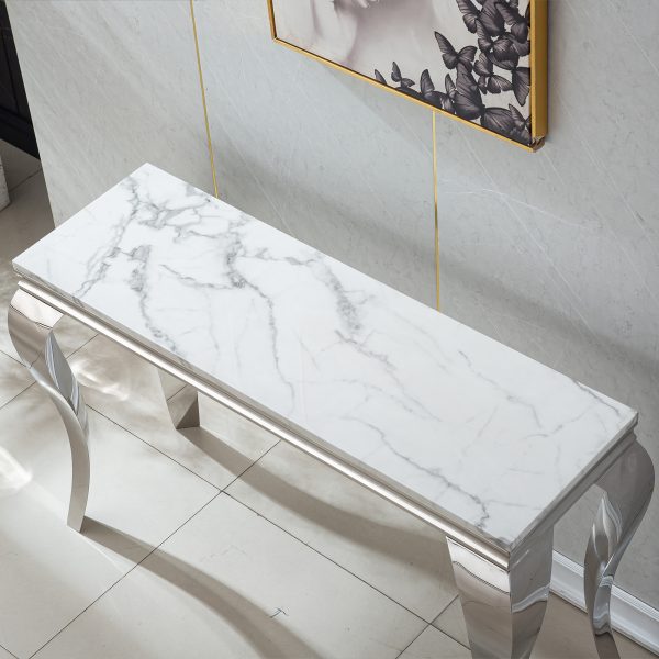 local-goods-image-1f23586f20-8c5f381d-43f6-4d26-83e0-7deb4953eb2f_2000x2000 47in Marble Console Table with S-Shape Stainless Steel Legs, Modern Rectangular Faux Marble Entry Table, Sofa Accent Table for Living Room, Entryway, Hallyway, Entrance