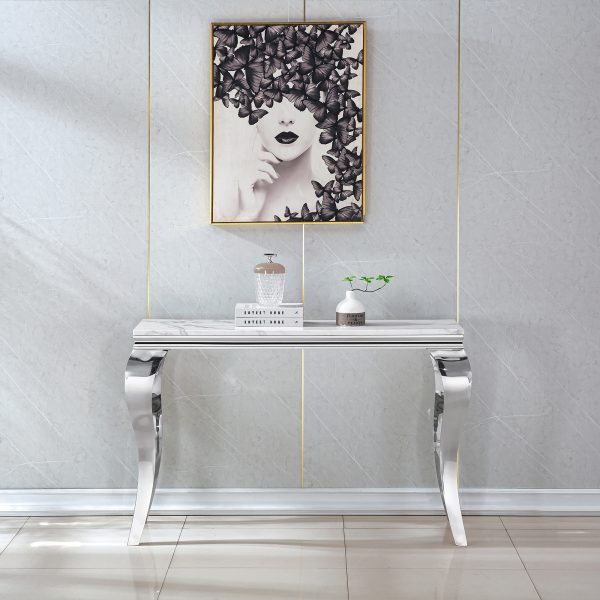 local-goods-image-1f23586f20-96684917-e71d-4f92-881b-27778bd525c1_2000x2000 47in Marble Console Table with S-Shape Stainless Steel Legs, Modern Rectangular Faux Marble Entry Table, Sofa Accent Table for Living Room, Entryway, Hallyway, Entrance
