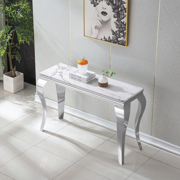 local-goods-image-1f23586f20-9e879cfd-e304-4d5b-836f-bd30566765ba_2000x2000 47in Marble Console Table with S-Shape Stainless Steel Legs, Modern Rectangular Faux Marble Entry Table, Sofa Accent Table for Living Room, Entryway, Hallyway, Entrance