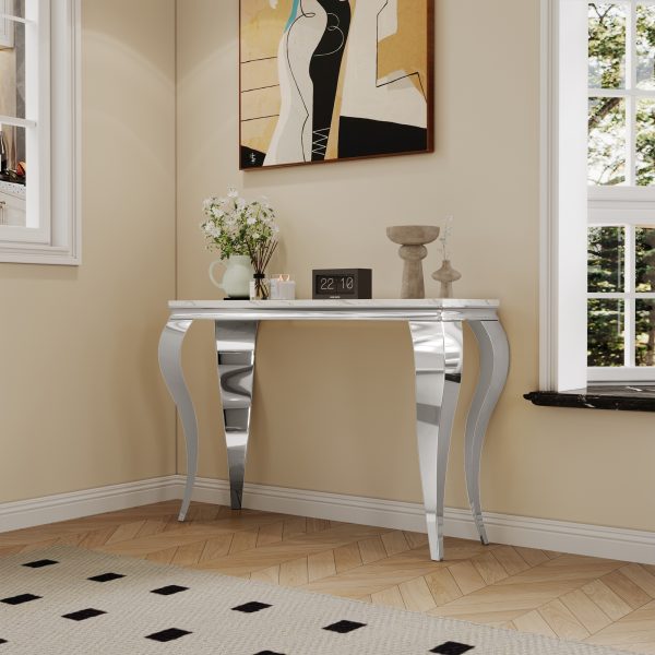 local-goods-image-1f23586f20-b70ab75d-b7a4-4760-96a8-8dde595362eb_2000x2000 47in Marble Console Table with S-Shape Stainless Steel Legs, Modern Rectangular Faux Marble Entry Table, Sofa Accent Table for Living Room, Entryway, Hallyway, Entrance