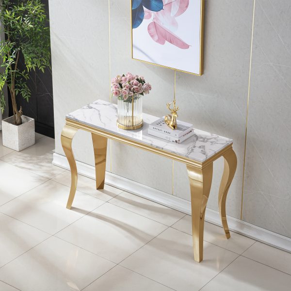 local-goods-image-1f23586f20-dceef2e2-6d08-4e99-b112-d7da11383fb2_2000x2000 47in Marble Console Table with S-Shape Stainless Steel Legs, Modern Rectangular Faux Marble Entry Table, Sofa Accent Table for Living Room, Entryway, Hallyway, Entrance