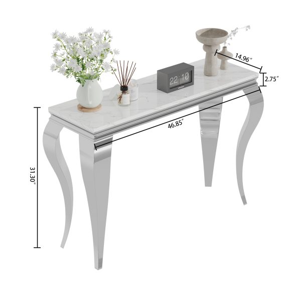 local-goods-image-1f23586f20-dde49417-d7a8-4316-bd16-ef63a3c80e2c_2000x2000 47in Marble Console Table with S-Shape Stainless Steel Legs, Modern Rectangular Faux Marble Entry Table, Sofa Accent Table for Living Room, Entryway, Hallyway, Entrance