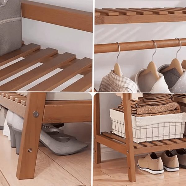 A multi capacity storage rack with brown and brown options, equipped with 5 side storage racks. A hat rack with shelves and bags is suitable for home storage, and a side hat hook is suitable for bedroom and hat room storage Specifications: with bag or without bag