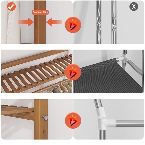 A multi capacity storage rack with brown and brown options, equipped with 5 side storage racks. A hat rack with shelves and bags is suitable for home storage, and a side hat hook is suitable for bedroom and hat room storage Specifications: with bag or without bag