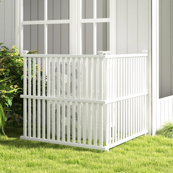 COSTWAY Air Conditioner Fence Panel, 45" x 45" Privacy Screen with Metal Ground Stakes, No Dig Trash Can Enclosure for Outside, Vinyl Pool Equipment Enclosure for Garden, Patio & Porch, White (Pack of 2)
