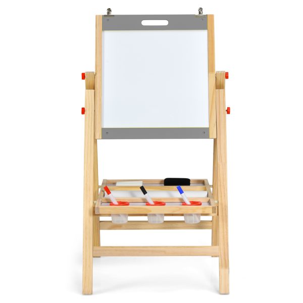 local-goods-image-1fad187348-80c096e7-807c-47f9-8bf1-e3375c2f6fc7 COSTWAY 3-In-1 Foldable Kids Easel, Height Adjustable Wooden Art Easel Suitable for Kids Over 3 Years Old, Includes Eraser, 3 No-Drop Paint Cups, 2 Chalks, 3 Whiteboard Pens, Paper Roll, Double Boards & Storage Tray