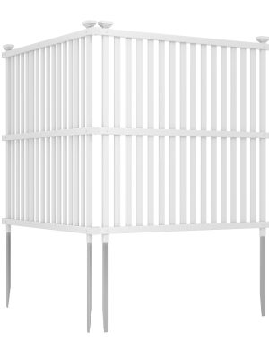COSTWAY Air Conditioner Fence Panel, 45" x 45" Privacy Screen with Metal Ground Stakes, No Dig Trash Can Enclosure for Outside, Vinyl Pool Equipment Enclosure for Garden, Patio & Porch, White (Pack of 2)