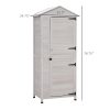 Outsunny 36" x 25" x 79" Wooden Storage Shed Cabinet, Outdoor Tool Shed Organizer with 4-Tier, 3 Shelves with Handle Tin Roof Magnetic Latch Foot Pad, Light Grey