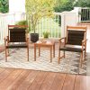 COSTWAY 2-Seat Patio Loveseat with Built-in Coffee Table, Outdoor Wicker Conversation Set with Acacia Wood Table, Umbrella Hole, Rattan Porch Chairs for Yard Garden Poolside Balcony