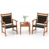 COSTWAY 2-Seat Patio Loveseat with Built-in Coffee Table, Outdoor Wicker Conversation Set with Acacia Wood Table, Umbrella Hole, Rattan Porch Chairs for Yard Garden Poolside Balcony
