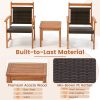COSTWAY 2-Seat Patio Loveseat with Built-in Coffee Table, Outdoor Wicker Conversation Set with Acacia Wood Table, Umbrella Hole, Rattan Porch Chairs for Yard Garden Poolside Balcony
