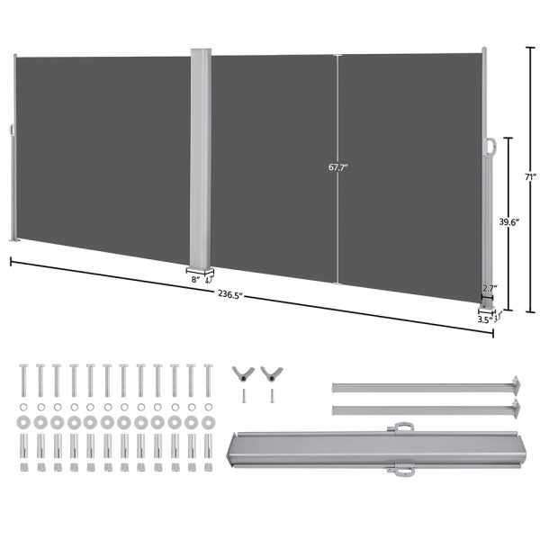 local-goods-image-1fee580fc0-7239b404-1c2a-4902-af28-250fba1bb573_1000x1000 Costoffs 19.7 L x 6 H Side Awning Double Retractable Screen, Retractable Space Divider Waterproof & UV-Resistant for Patio/ Garden, Dark Gray