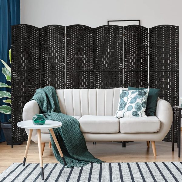 local-goods-image-1fee5834c0-38b2253e-4e31-4242-b4c4-7254ef55571c_1500x1500 Costway 6 Panel 6 Ft Tall Room Divider, Freestanding Wood Partition Room Divider Panel with Hand-Made Woven Paper Fiber, Room Dividers and Folding Privacy Screens for Bedroom, Small Space, Black/Brown