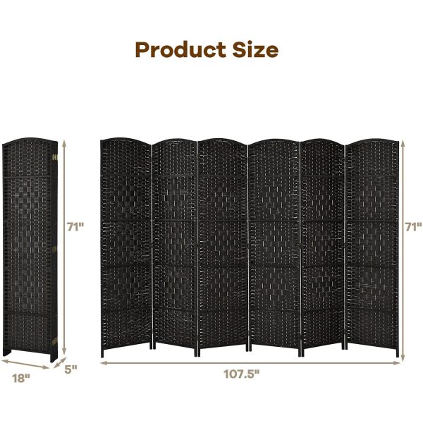 local-goods-image-1fee5834c0-886a6bcd-6ef4-477f-874b-350695b2fe24_1500x1500 Costway 6 Panel 6 Ft Tall Room Divider, Freestanding Wood Partition Room Divider Panel with Hand-Made Woven Paper Fiber, Room Dividers and Folding Privacy Screens for Bedroom, Small Space, Black/Brown