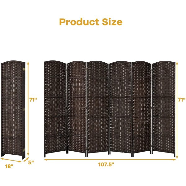 local-goods-image-1fee5834c0-89848947-cea8-47cd-8809-49fb47419553_1500x1500 Costway 6 Panel 6 Ft Tall Room Divider, Freestanding Wood Partition Room Divider Panel with Hand-Made Woven Paper Fiber, Room Dividers and Folding Privacy Screens for Bedroom, Small Space, Black/Brown