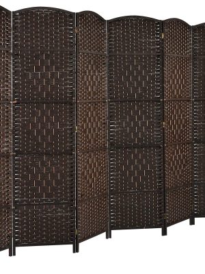 Costway 6 Panel 6 Ft Tall Room Divider, Freestanding Wood Partition Room Divider Panel with Hand-Made Woven Paper Fiber, Room Dividers and Folding Privacy Screens for Bedroom, Small Space, Black/Brown