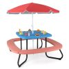 COSTWAY Kids Picnic Table, Toddler Outdoor Activity Table with Adjustable & Collapsible Umbrella, 4 Built-in Benches for up to 8 Children, HDPE Picnic Table Set with Sturdy Metal Frame for Ages 3+ Years Old