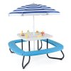COSTWAY Kids Picnic Table, Toddler Outdoor Activity Table with Adjustable & Collapsible Umbrella, 4 Built-in Benches for up to 8 Children, HDPE Picnic Table Set with Sturdy Metal Frame for Ages 3+ Years Old