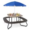 COSTWAY Kids Picnic Table, Toddler Outdoor Activity Table with Adjustable & Collapsible Umbrella, 4 Built-in Benches for up to 8 Children, HDPE Picnic Table Set with Sturdy Metal Frame for Ages 3+ Years Old