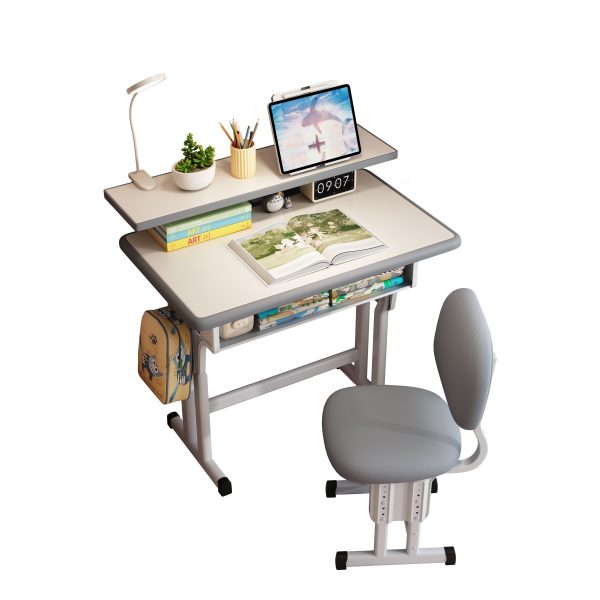 local-goods-image-2013f7755d8-9bbf1b02-8a6d-4285-9eb9-4554fbdaa6ea_4705x4705.jpeg.format Kids Desk and Chair Set, Height Adjustable Children Bedroom Study Desk, Can Directly for Drawing Desktop, Book Stand, Large Storage Drawer for Boys & Girls (Gray)