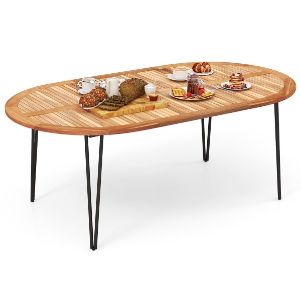 local-goods-image-2013f779b08-5baf78e0-2b5c-466b-baaf-1df2e1c203a6 COSTWAY 79-Inch Patio Dining Table, Indoor & Outdoor Dining Table w/ Umbrella Hole, Acacia Wood Tabletop & Sturdy Metal Legs, Wood Oval Table for 8 People for Patio Yard Garden Deck, Natural & Black
