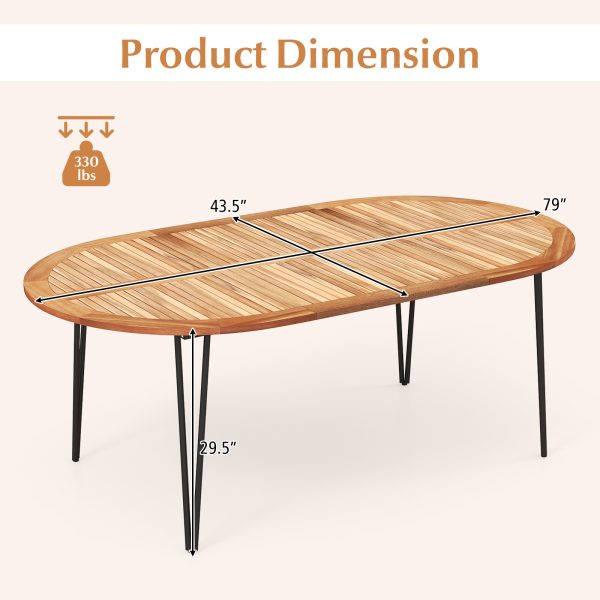 local-goods-image-2013f779b08-cad4a7c8-3a19-4ae6-aabb-31d967abeb1d COSTWAY 79-Inch Patio Dining Table, Indoor & Outdoor Dining Table w/ Umbrella Hole, Acacia Wood Tabletop & Sturdy Metal Legs, Wood Oval Table for 8 People for Patio Yard Garden Deck, Natural & Black