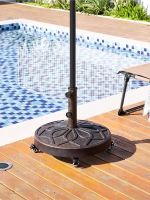 Costoffs 20’’ Outdoor Retro Patio Rolling Heavy-duty Self-Weight Market Umbrella Base Stand Round All Weather Umbrella Base Black