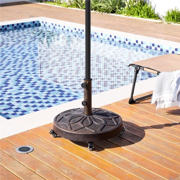 Costoffs 20’’ Outdoor Retro Patio Rolling Heavy-duty Self-Weight Market Umbrella Base Stand Round All Weather Umbrella Base Black