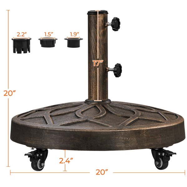 Costoffs 20’’ Outdoor Retro Patio Rolling Heavy-duty Self-Weight Market Umbrella Base Stand Round All Weather Umbrella Base Black