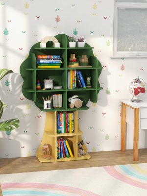 COSTWAY Tree Bookcase for Kids, 6-Tier Toy Storage Organizer with Open Storage Shelves, Anti-Toppling System, Lovely Toddler Wooden Bookshelf for Kid's Room, Play Room, Nursery, Kindergarten