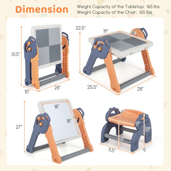 local-goods-image-20150c229ba-a3dc6000-bb95-40d7-80f2-558cce9b8ac9 COSTWAY 6-In-1 Art Easel, Folding Kids Easel w/ Reversible Building Block Tabletop, Hidden Storage Space & 4 Removable Storage Baskets, Table for Sand & Water Playing, Multi-Activity Table & Chair Set for Toddlers Aged 3 Years Old