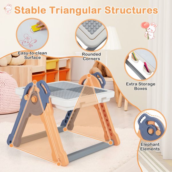 local-goods-image-20150c229ba-e1f04c1c-6459-4dfc-8015-4f461e451e08 COSTWAY 6-In-1 Art Easel, Folding Kids Easel w/ Reversible Building Block Tabletop, Hidden Storage Space & 4 Removable Storage Baskets, Table for Sand & Water Playing, Multi-Activity Table & Chair Set for Toddlers Aged 3 Years Old