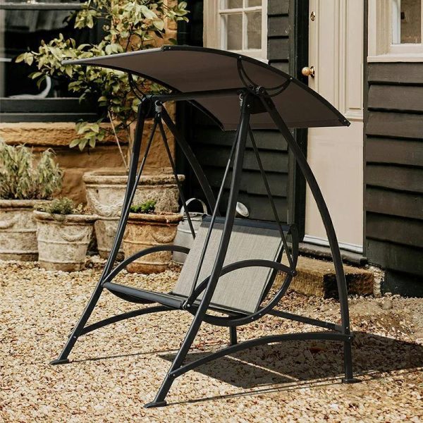 Tindell Porch Patio Swing With Adjustable Canopy, Swing With Stand, Outdoor Swings With armrests, Weather Resistant Steel Frame And PVC-Coated Polyester Fabric